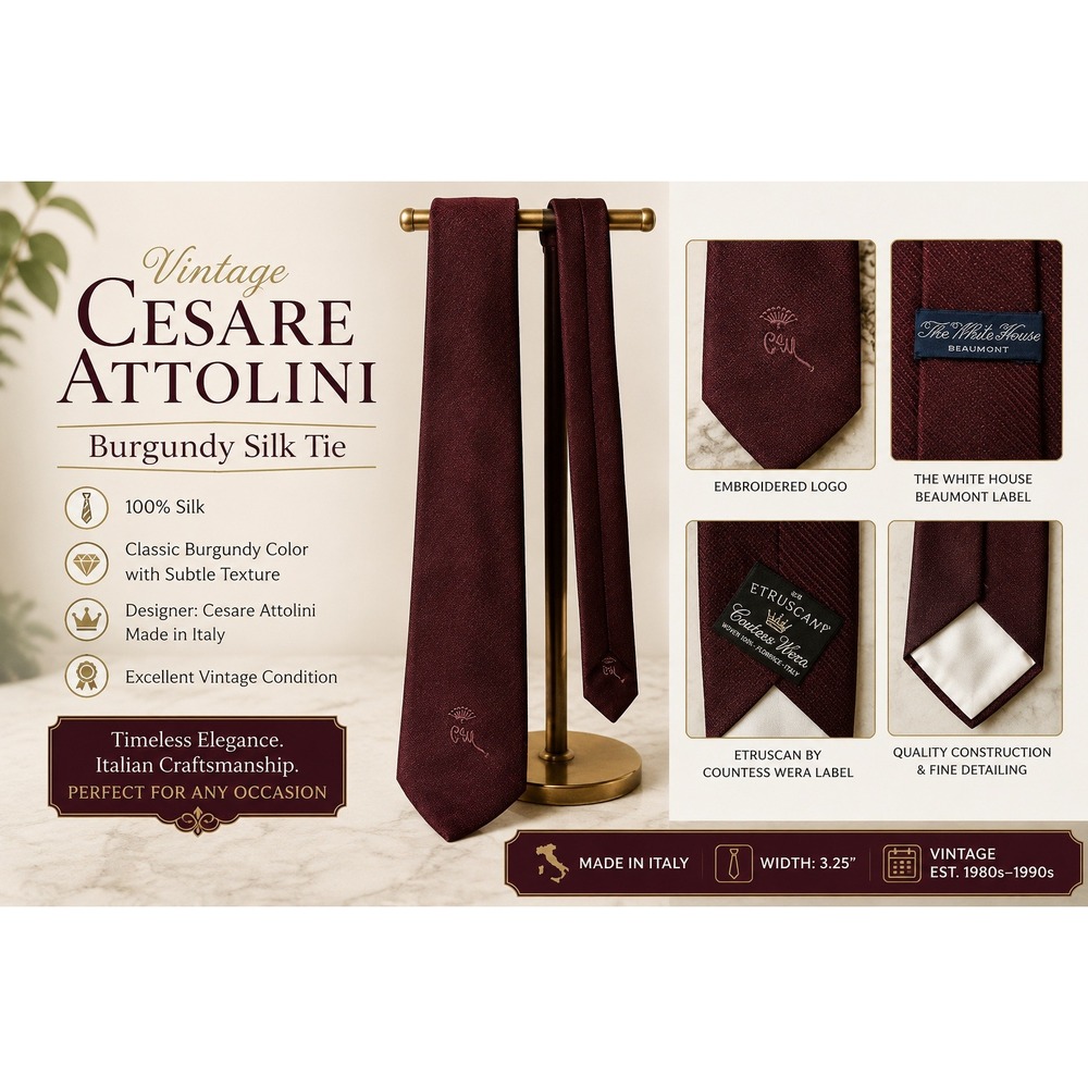 Vintage Cesare Attolini Burgundy Silk Tie Italian Handmade Textured 3.25" Width
